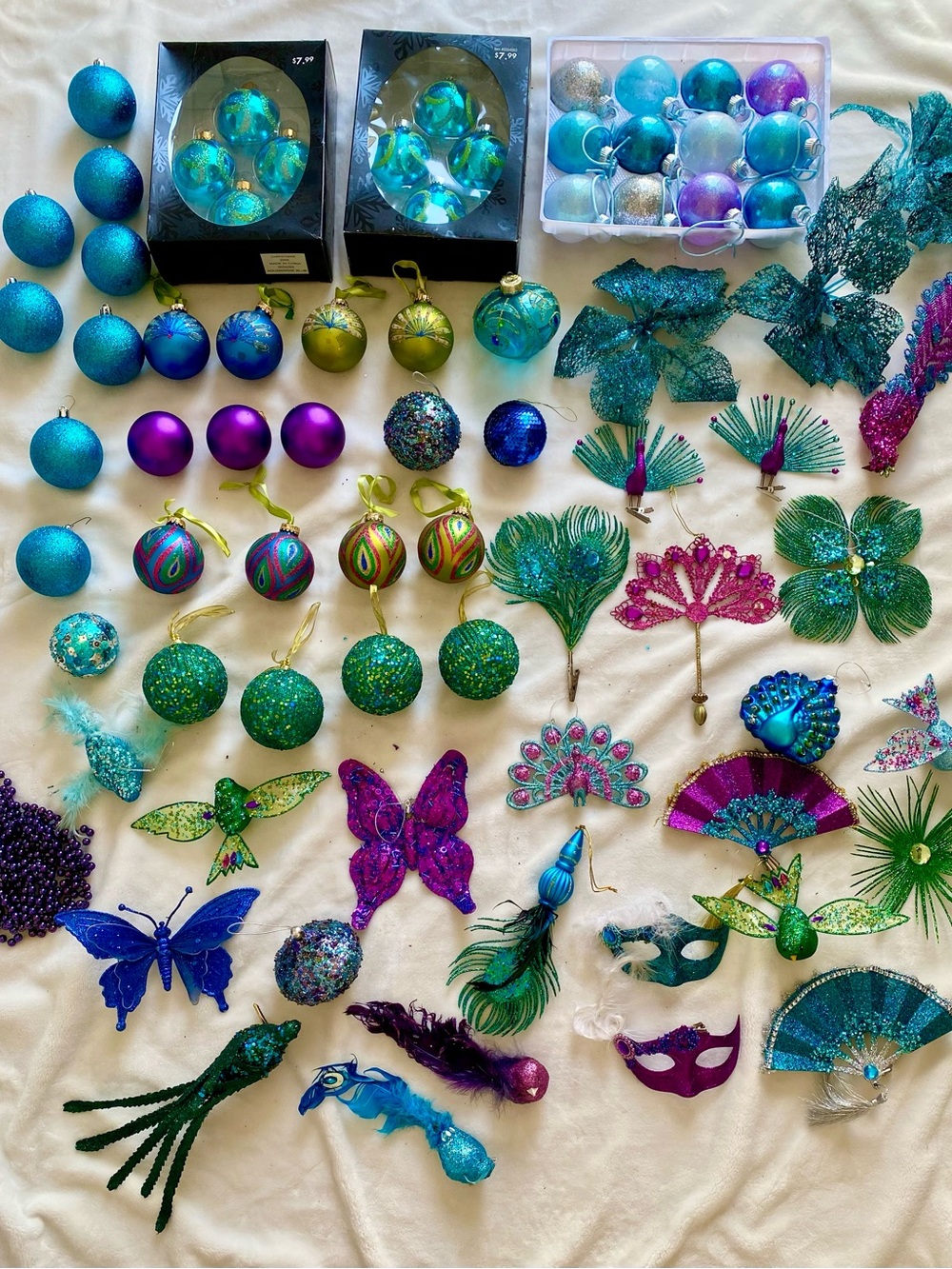 Peacock/Mardi Gras Themed Holiday Ornament Set